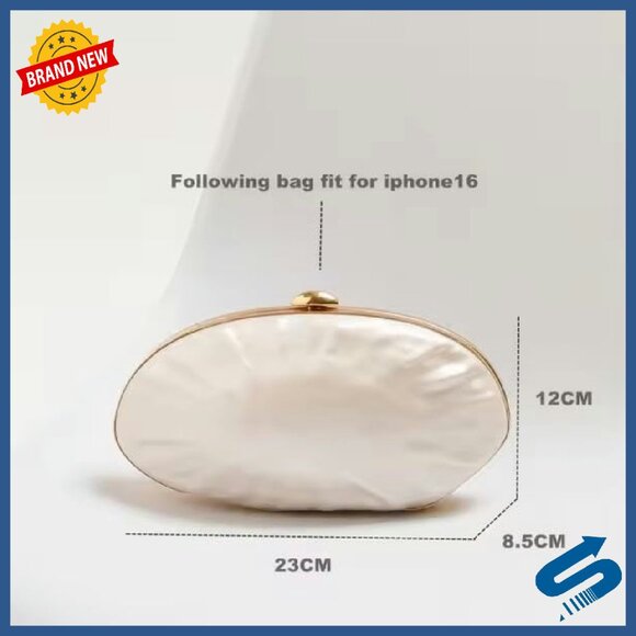 Pearl Shell Evening Clutch Bag Gold Frame Purse Formal Wedding Party